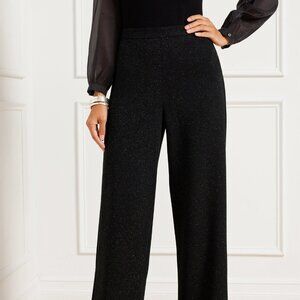 Talbots Sparkle Knit Wide Leg Pants Size 8P Black High Waist Side Zipper